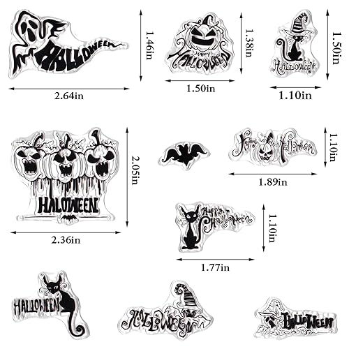 Halloween Clear Stamps for Card Making Ghost Pumpkins Bats & Words - Halloween Words Variation