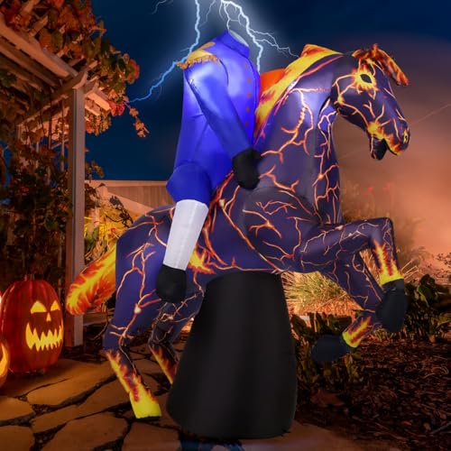 6FT Halloween Headless Horseman Inflatable Decor with LEDs for Outdoor Yard Party