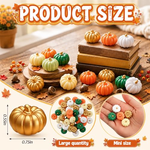 Mini Fall Pumpkins for Crafts and Decorations - 50 Pcs Rustic Resin Set