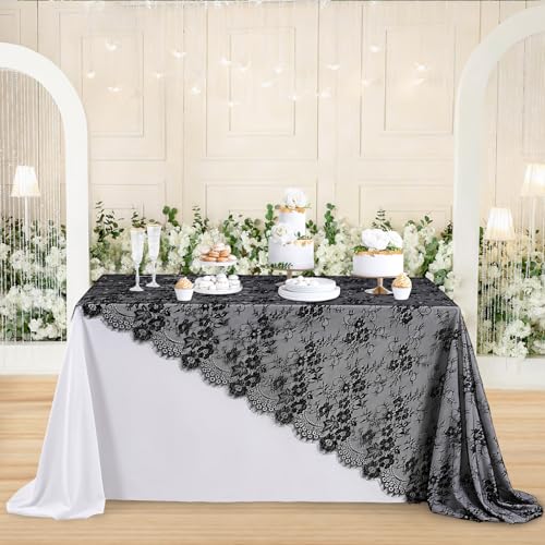 Black Lace Tablecloth 60x120 Inch Wedding & Event Decor - Pack of 10