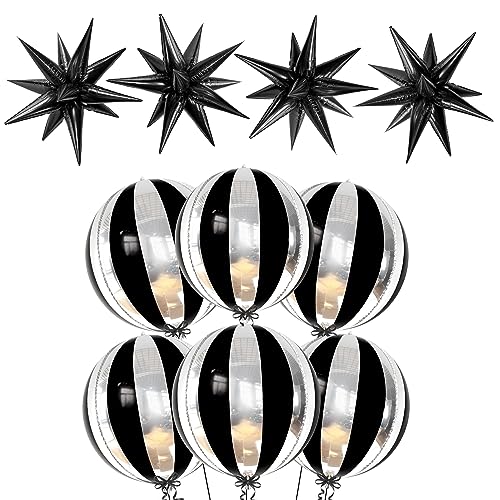 Large Black and Silver Foil Balloons Set - 22 Inch & 20 Inch Starburst Pack of 56