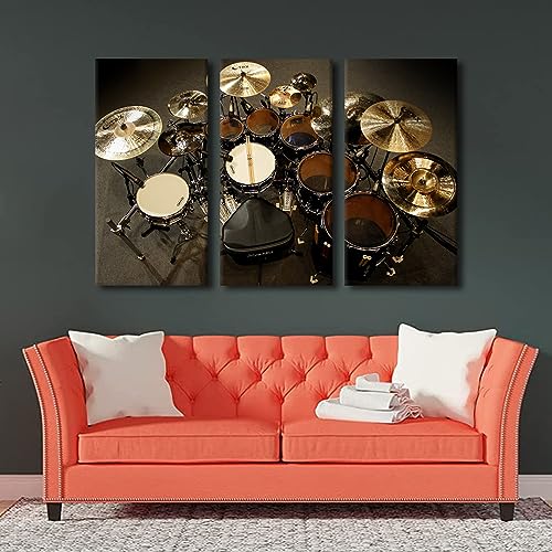 Three-Piece Canvas Wall Art Set - Musical Instrument Drum Wall Decor 28x42 Inches - Variation of 28 x 14 x 3 Panels Artwork-04
