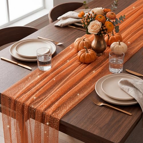 Halloween Table Runner 10 ft Orange Metallic Foil Sheer Fall Decor - Variation of THIS listing