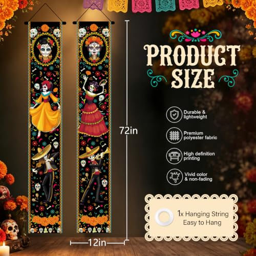 Day of the Dead Door Decorations 2 Pack - Halloween & Fiesta Porch Banners