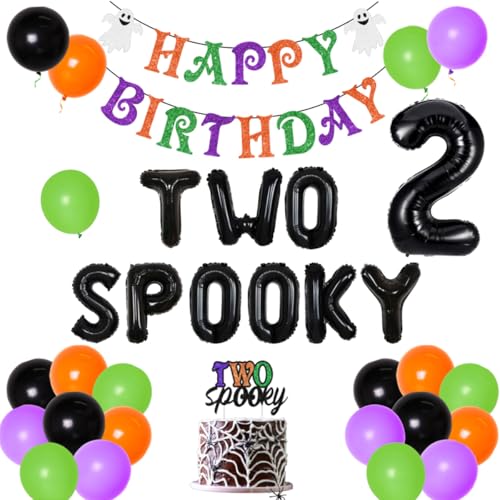 Halloween 2nd Birthday Party Decorations Set with Banner, Balloons & Spooky Cake Toppers