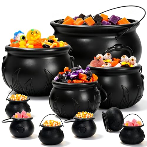 Halloween Cauldron Candy Bowl Set - 10 Plastic Decorative Buckets for Parties
