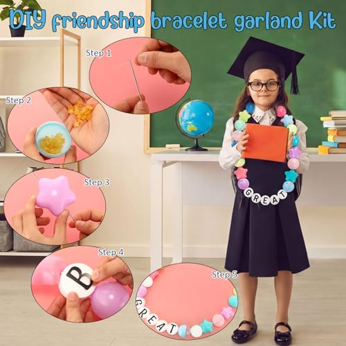 Rainbow Graduation Candy Lei Making Kit with DIY Friendship Bracelets & Garland - Class of 2026