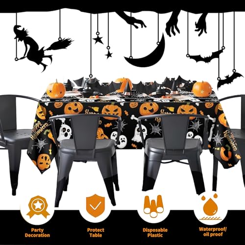 Halloween Pumpkin Ghost Tablecloth Set - 4 Pcs 54x108 Inch Plastic Party Covers for Home & Decor