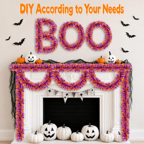 Halloween Garland 50FT Purple & Orange Tinsel Decor for Parties & Indoors