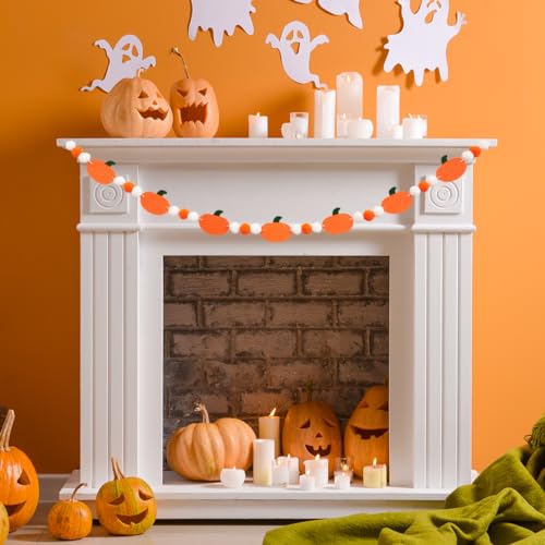 Halloween Pumpkin Felt Banner with Ball Garland Indoor Party Decorations - Fall Festive Decor
