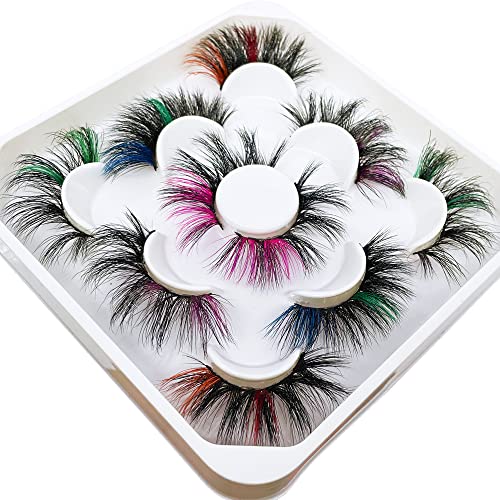 Colored Mink False Eyelashes 22mm Long Dramatic Fake Lashes 5 Pairs - Color Mink