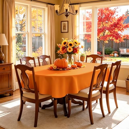 Wolkemer 2 Pack 60x84 Inch Orange Oval Tablecloth - Washable Party Decor