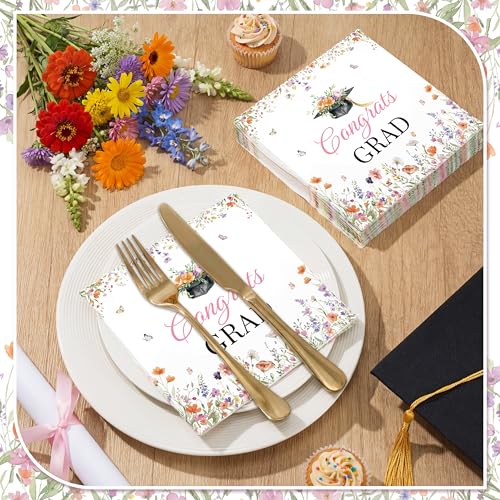 Spring Graduate Floral Paper Napkins 100 Pack - Congrats Grad Design