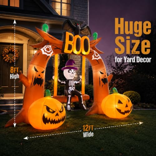 Giant 12FT Halloween Inflatable Boo Archway with LED Lights - Outdoor Yard Decor