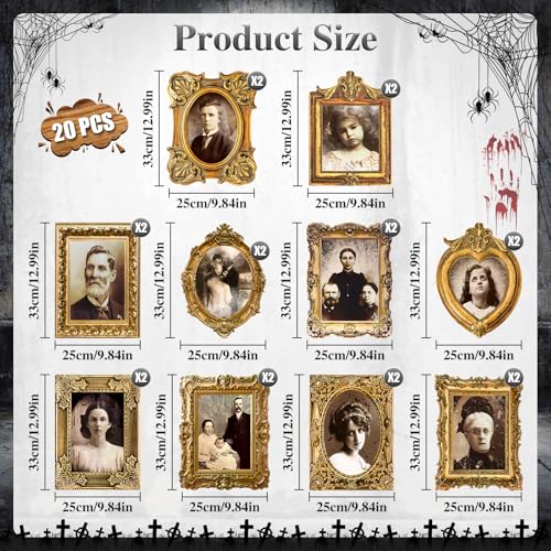 20 Pcs Halloween 3D Moving Face Portraits Horror Wall Decor - Spooky Haunted Mansion Set