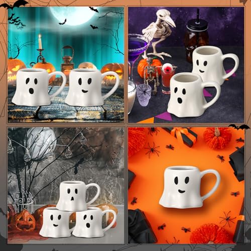White Ghost Mug Set - Halloween Ceramic Coffee Cups 11 oz, 6 Pieces