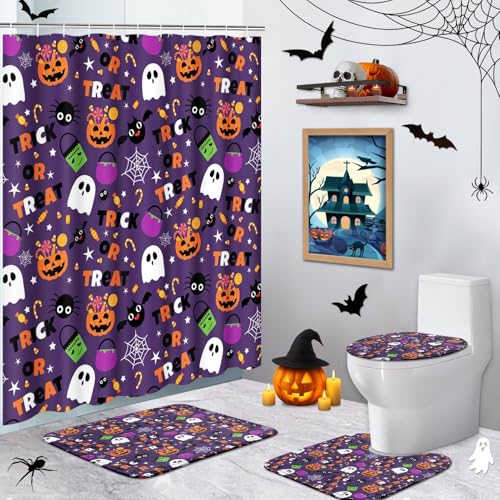 Halloween Bathroom 4-Piece Set with Shower Curtain and Rug - Variation 15