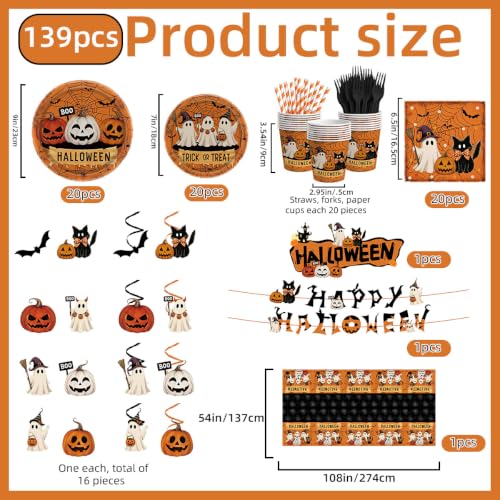 Halloween Party Supplies Dinnerware Set - Plates Cups Napkins & Cutlery for 20 Guests - Halloween Plate Variation