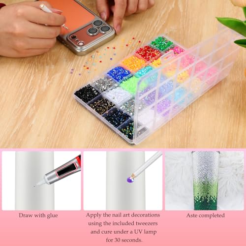 32,000 Pcs Resin Rhinestones Kit for Nail Art & Crafting - Multicolor Flatback Gems with Glue & Tools
