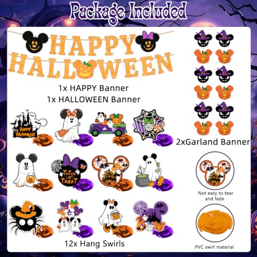 Halloween Decorations Glitter Banner Set with Ghost Pumpkin Witch Hat and Spooky Ornaments