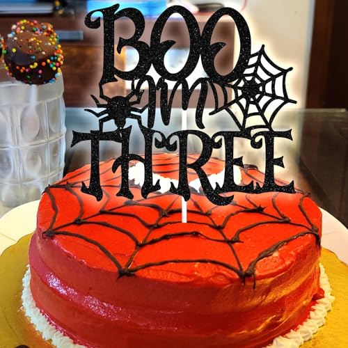 Black Glitter Cake Topper - Happy 3rd Birthday Halloween Theme