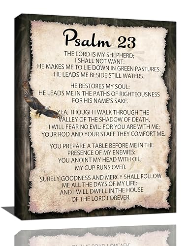 Psalm 23 Wall Art Canvas Print Religious Scripture Artwork 16x12 Inches - Framed Home Decor