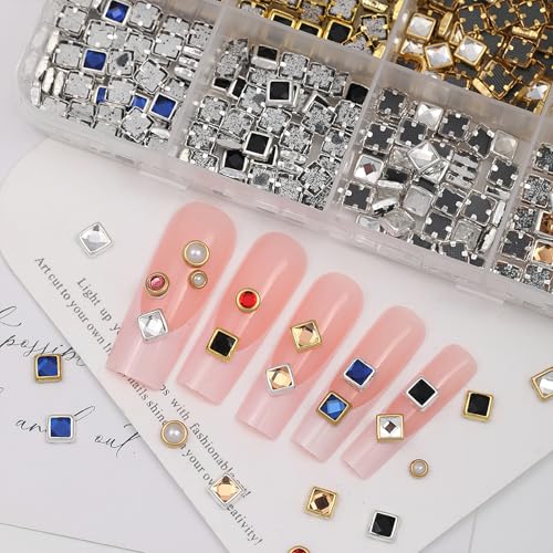 12 Grids Colorful Metal Nail Charms - 3D Rhinestones & Nail Gems for DIY Nail Art