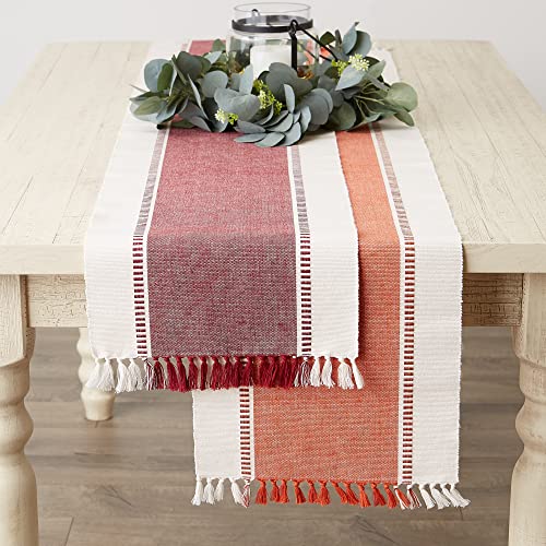 DII Dobby Stripe Table Runner - 13x72 Burnt Orange & Cream Variation