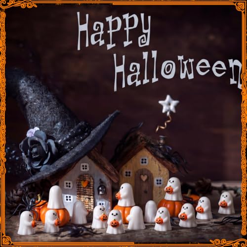 Mini Ghost Pumpkin Resin Figurines Set - Halloween Decorations, 50pcs