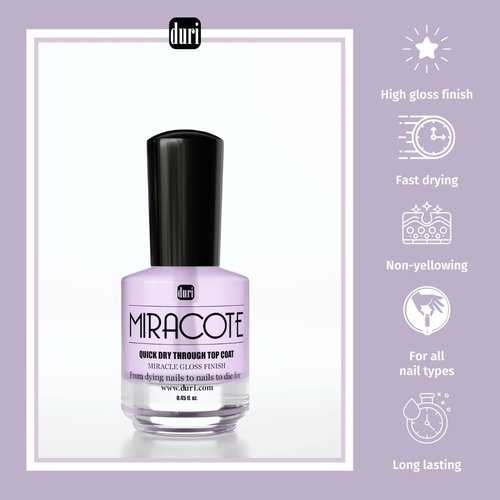 Duri Miracote Quick-Dry Top Coat - High Gloss, Chip Resistant Nail Polish Protector | Pack of 3