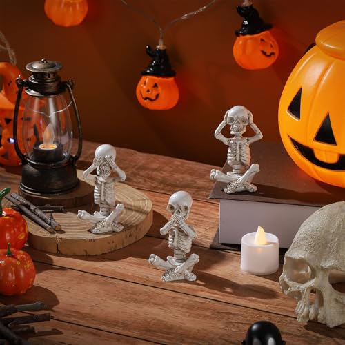 Mini Skeleton Figurines Set - Halloween Gothic Skull Statues for Home Decor