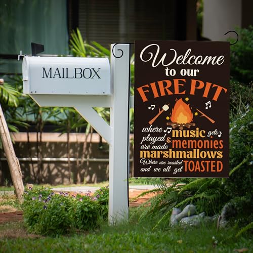 Outdoor Garden Flag Welcome to Our Fire Pit - Camping Decor Banner