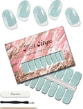 ruyeefam Glitter Nail Polish Strips, 32 Pcs Salon Quality Gel Nail Stickers, Long Lasting Wraps Easy to Use & Remove (Glitter Aquamarine)