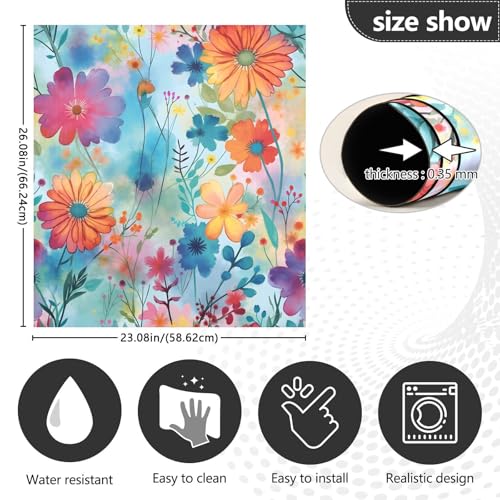 Colorful Flowers Dishwasher Magnet Cover Sticker 23x26 in - Magnetic Refrigerator Panel