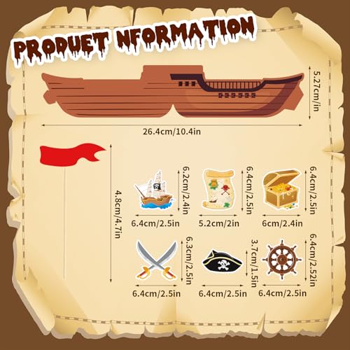 Pirate Cupcake Toppers Set - 108 pcs Nautical Cake Decorations for Kids Birthday & Halloween