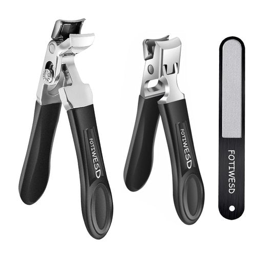 Nail Clippers for Seniors, Wide Jaw Fingernail Clippers and Angled Head Toenail Clippers for Thick Nail, Professional German Nail Clippers for Men, Women & Pregnant (Black 2)