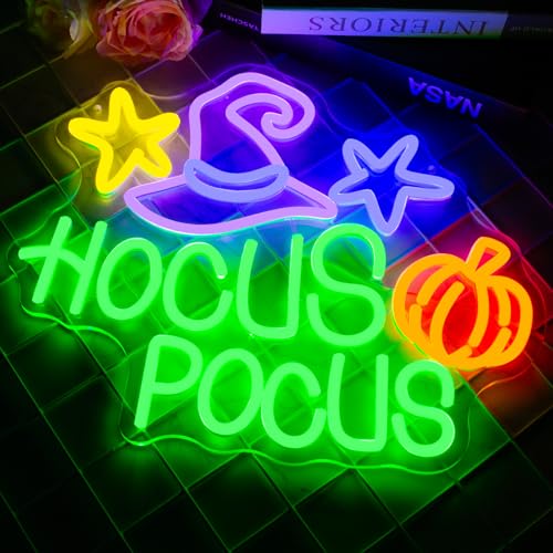 Neon Sign - Hocus Pocus LED Wall Light for Halloween Party Decor - Green & Purple