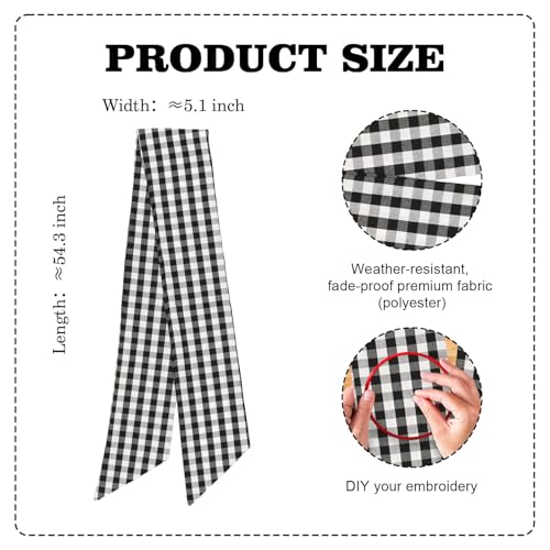 Black White Plaid Wreath Sash - Halloween Modern Wedding Party Bow Ribbon - Black White Variation