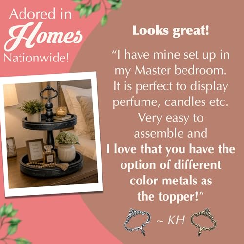 12.6 Inch Black 2-Tier Rustic Tray Stand with 3 Changeable Handles for Kitchen & Home Decor