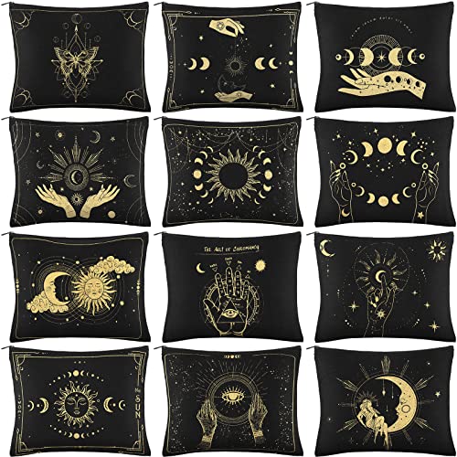Witch Tarot Makeup Bags Set - Gothic Cosmetic Pouches for Women, 12 Pieces