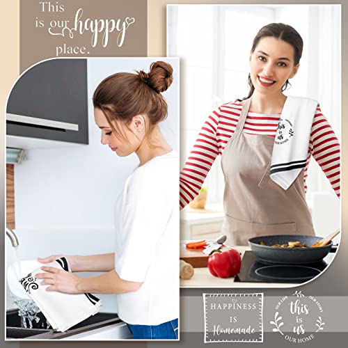 Honoson 4 Pack Kitchen Towels with Home Sweet Home Print - Black Stripe / White Stripe
