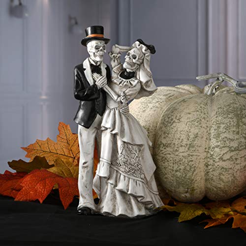 Halloween Skeleton Bride and Groom Decoration - 11 Inch Black & White
