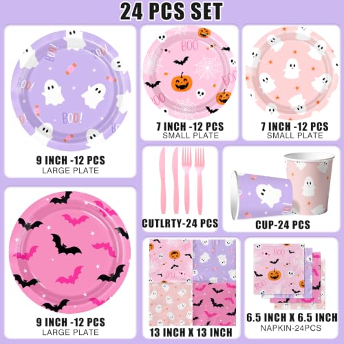 Pink Halloween Plates Ghost Party Tableware Set - 144 Pieces