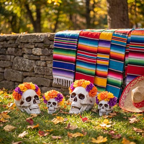 Halloween Human Skull Decor Set - Realistic Plastic Skeleton Models 8 Inch & 5.1 Inch - 4 Pieces