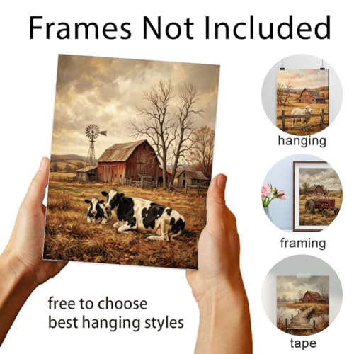 Farmhouse Wall Art Set - 9 Waterproof Canvas Prints for Home Decor - Unframed