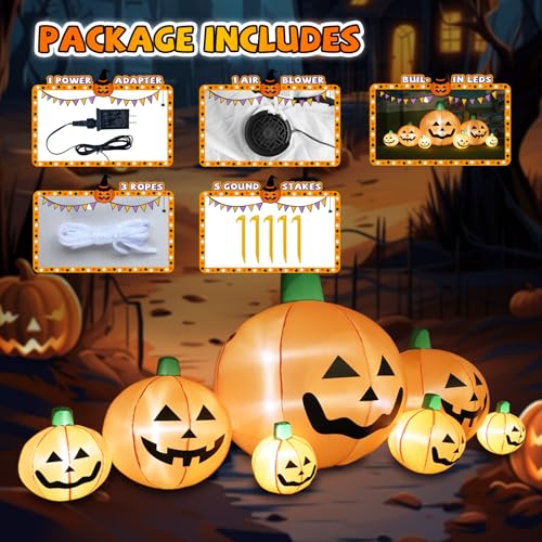 Halloween Inflatable Pumpkins with LED Lights - 8.7 Ft Yard Decoration for Garden & Lawn