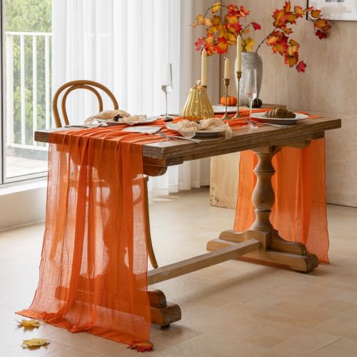 Orange Cheesecloth Table Runner 120 Inch - 6 Pack Fall Boho Home Decor