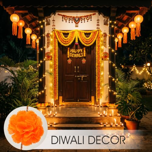 Artificial Marigold Flower Heads 50pcs Silk Flowers with Stems for Decorations