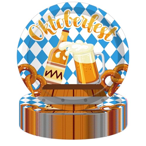 Oktoberfest Paper Plate Set - Blue & White Beer Theme Disposable Party Plates