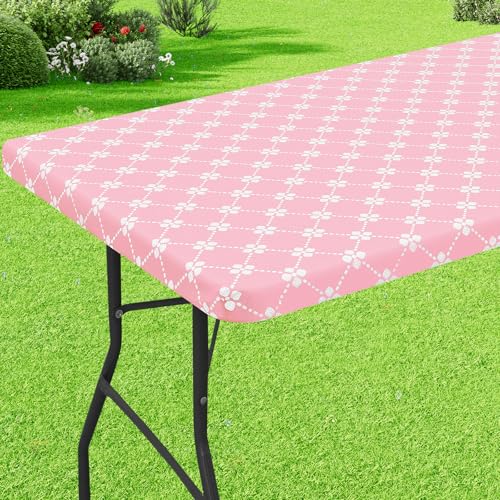 Fitted Vinyl Tablecloth for 4ft Folding Tables - Waterproof Pink 30x48 inches